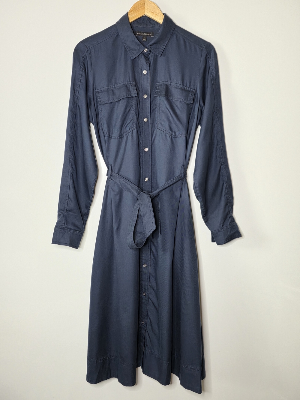 Banana Republic Midi Shirtdress, Preppy navy Style #183925 Size Medium Modest